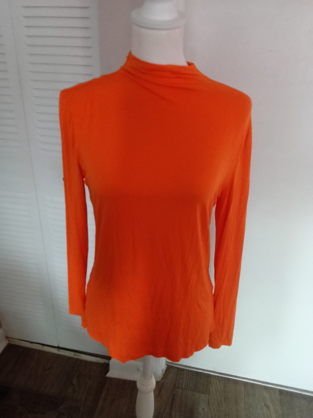 Women's Long-Sleeve Mock Neck Top in Vivid Orange